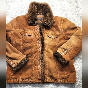 Vtg Colebrook Size 22/24  FauxFur Corduroy Button Up Coat Jacket Expreso Women’s
